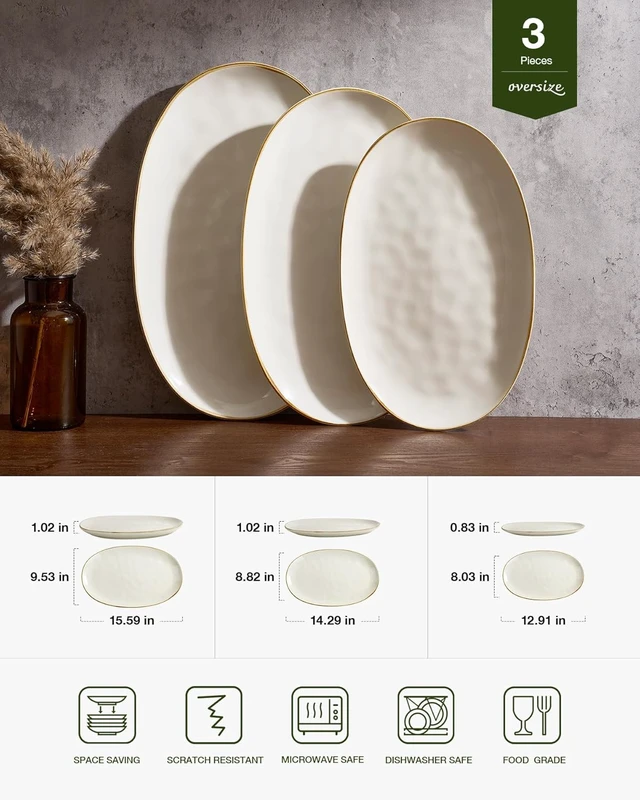Alt view image 2 of 7 - Serving Platters Set of 3 Sizes - Oval, Vanilla White