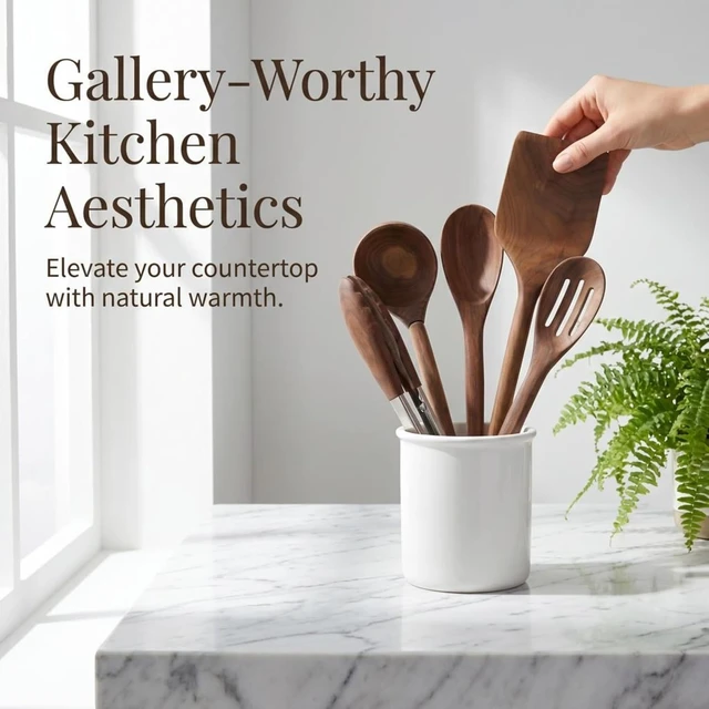 Alt view image 2 of 7 - Walnut Wooden Cooking Utensil Set, 5-Pc Kitchen Accessories
