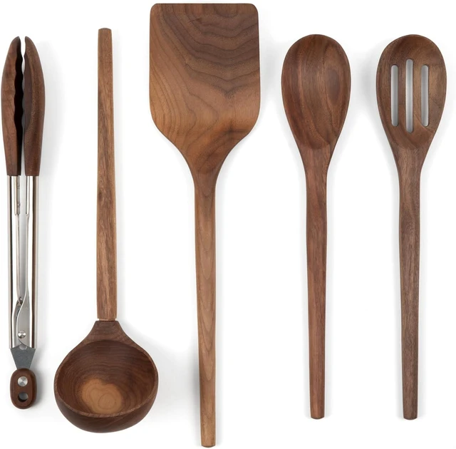 Main image of Walnut Wooden Cooking Utensil Set, 5-Pc Kitchen Accessories