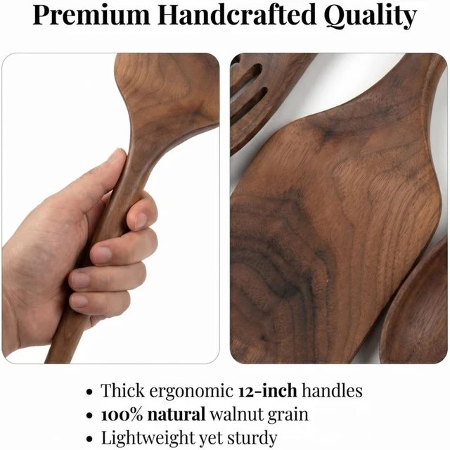 Alt view image 5 of 7 - Walnut Wooden Cooking Utensil Set, 5-Pc Kitchen Accessories