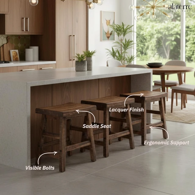 Alt view image 5 of 7 - Durango Solid Wood Rustic Single Bar Stool, Natural, 20