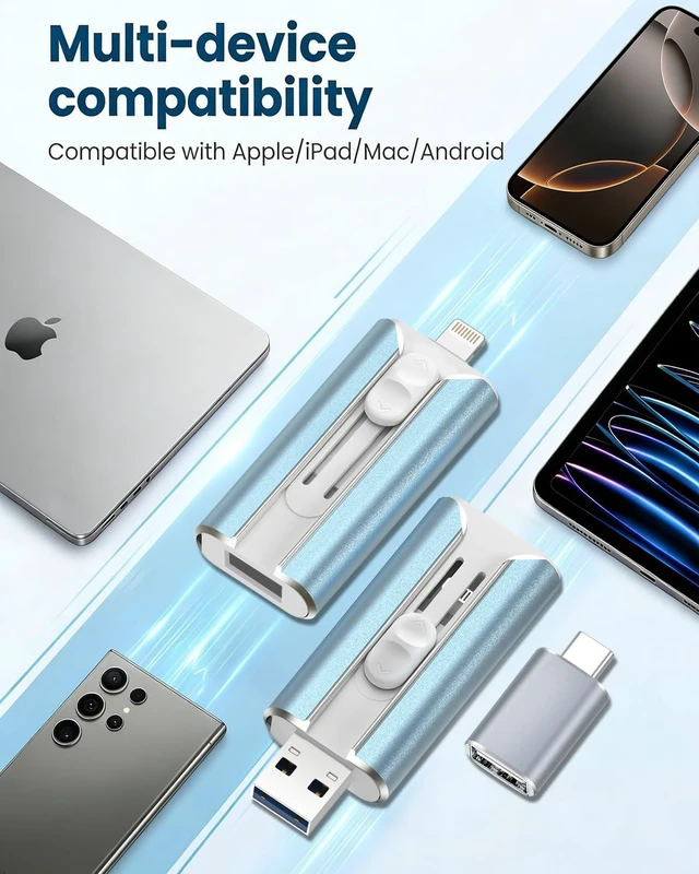Alt view image 3 of 7 - MFI Certified 512GB Flash Drive for iPhone&iPad&Android&Pc, Photo Stick USB Stick Memory Stick Photo/Video Storage Jump Drive Photo Saver External Flash Drive (Available Space: ~484gb),1 Pack,Blue