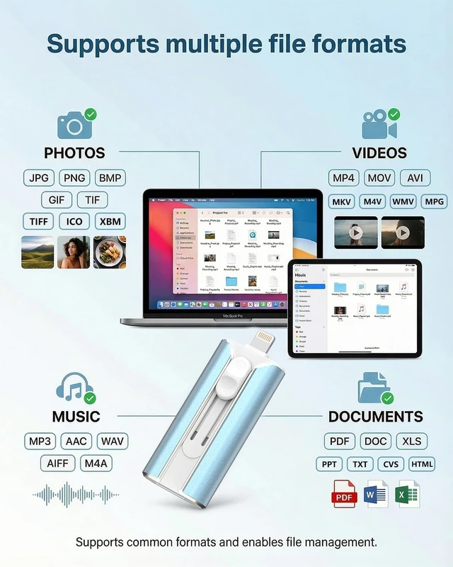 Alt view image 4 of 7 - MFI Certified 512GB Flash Drive for iPhone&iPad&Android&Pc, Photo Stick USB Stick Memory Stick Photo/Video Storage Jump Drive Photo Saver External Flash Drive (Available Space: ~484gb),1 Pack,Blue