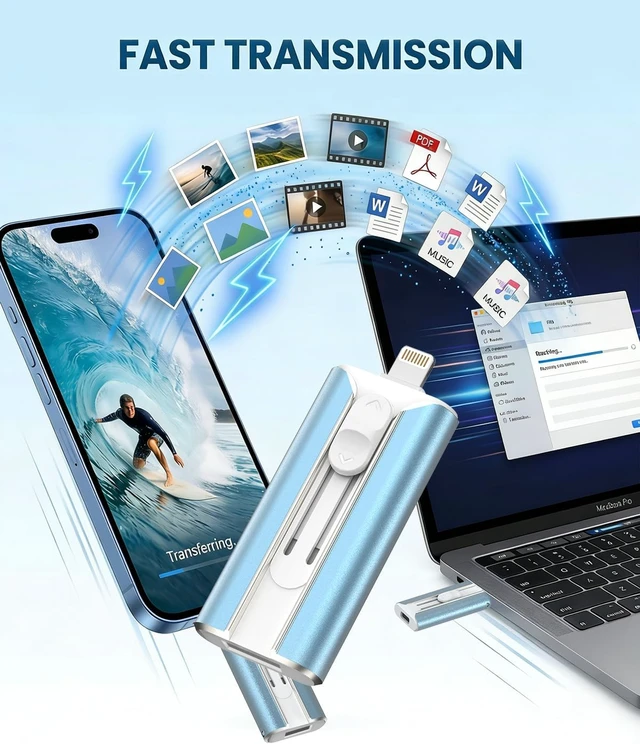 Alt view image 5 of 7 - MFI Certified 512GB Flash Drive for iPhone&iPad&Android&Pc, Photo Stick USB Stick Memory Stick Photo/Video Storage Jump Drive Photo Saver External Flash Drive (Available Space: ~484gb),1 Pack,Blue