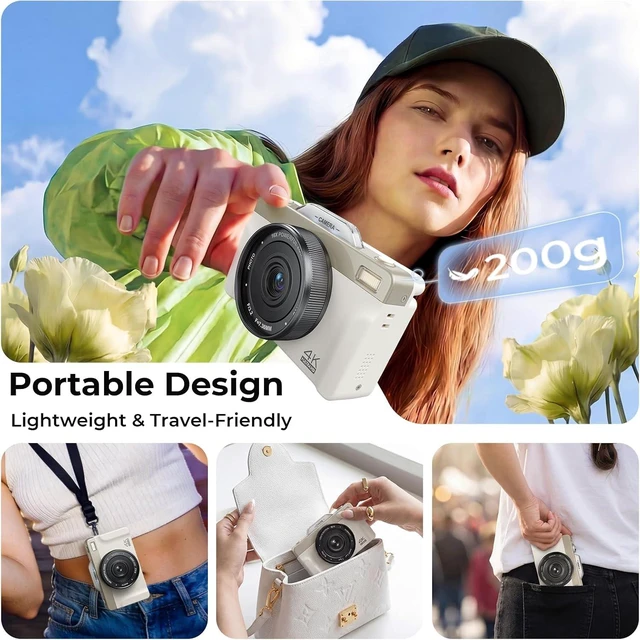 Alt view image 7 of 7 - 4K Digital Camera for Photography, 2026 Latest 64MP Autofocus WiFi Vlogging Camera for YouTube, 3'' 180° Flip Screen Compact Travel Cameras for Beginners with 16X Zoom, 32GB TF Card, Flash (White)