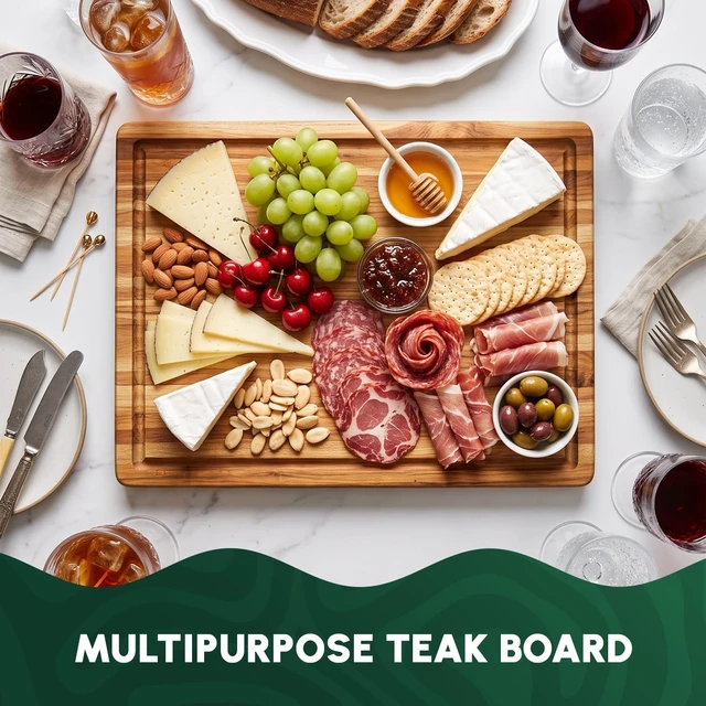 Alt view image 2 of 7 - Teak Wood Cutting Board with Juice Groove (20x15x1.25", M)