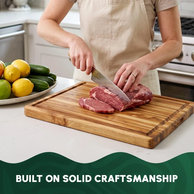 Alt view image 3 of 7 - Teak Wood Cutting Board with Juice Groove (20x15x1.25", M)