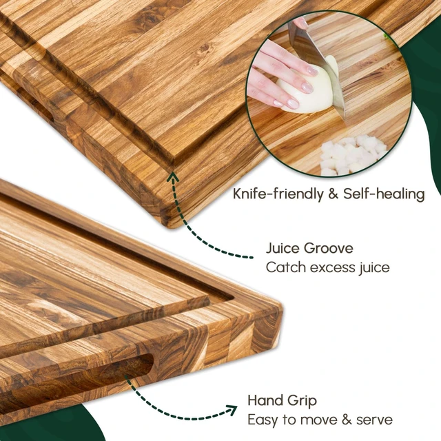Alt view image 4 of 7 - Teak Wood Cutting Board with Juice Groove (20x15x1.25", M)