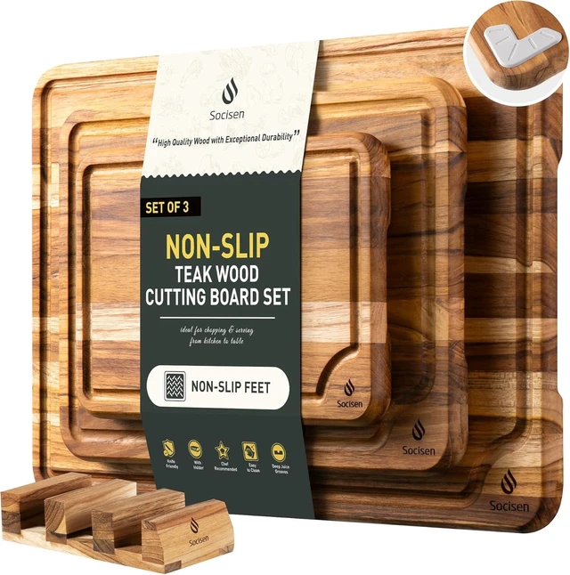 Main image of 3 Pack Teak Cutting Boards for Kitchen Wood Wooden Cutting Boards Non Toxic