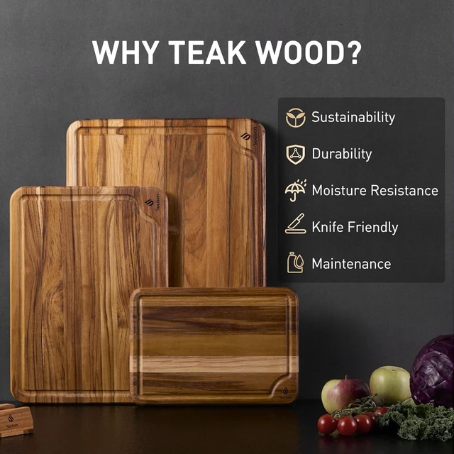 Alt view image 2 of 7 - 3 Pack Teak Cutting Boards for Kitchen Wood Wooden Cutting Boards Non Toxic