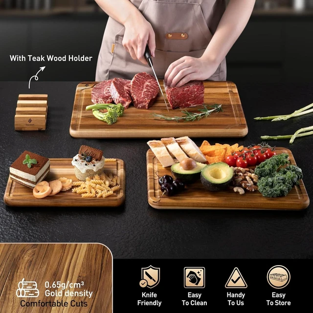 Alt view image 5 of 7 - 3 Pack Teak Cutting Boards for Kitchen Wood Wooden Cutting Boards Non Toxic