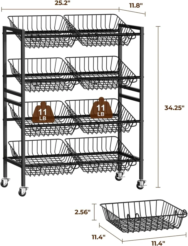 Alt view image 2 of 7 - 25.2" W Kitchen Storage Cart, 4-Tier Snack Cart with Wheels