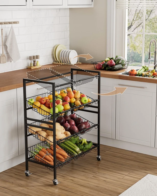 Alt view image 3 of 7 - 25.2" W Kitchen Storage Cart, 4-Tier Snack Cart with Wheels