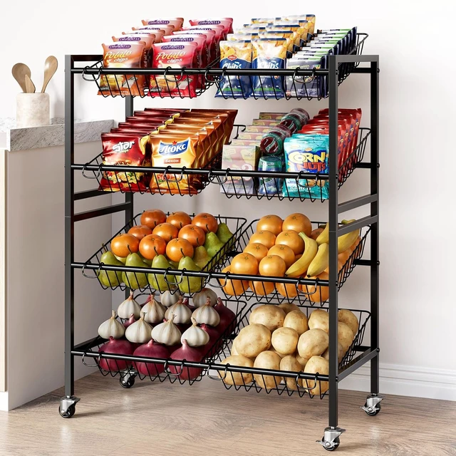 Alt view image 5 of 7 - 25.2" W Kitchen Storage Cart, 4-Tier Snack Cart with Wheels