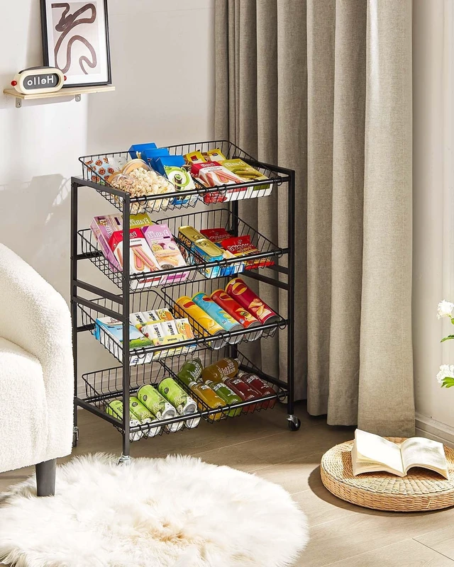 Alt view image 6 of 7 - 25.2" W Kitchen Storage Cart, 4-Tier Snack Cart with Wheels