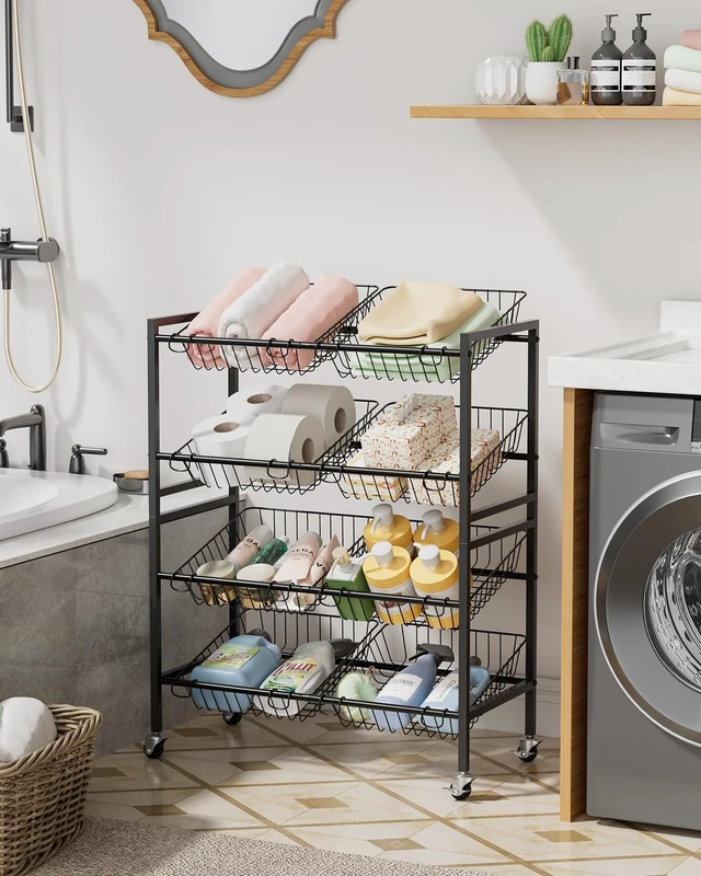 Alt view image 7 of 7 - 25.2" W Kitchen Storage Cart, 4-Tier Snack Cart with Wheels