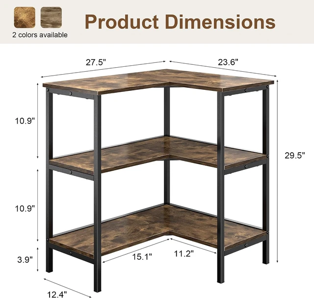 Alt view image 2 of 7 - Corner Cabinet Table with 3 Tier Open Shelf, Multipurpose Display Organizer Storage Stand for Small Space Home Office Kitchen, Brown