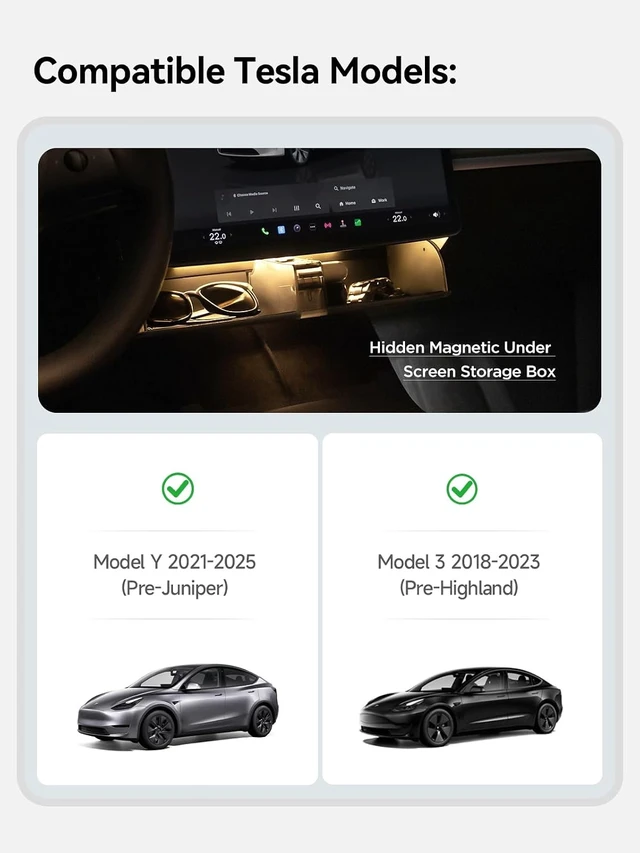 Alt view image 2 of 7 - Hidden Magnetic Under Screen Storage Box for Tesla Model 3/Y