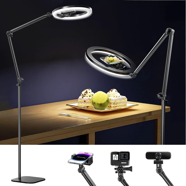 Main image of 12" Ring Light Tripod for iPhone, 75" Tall Overhead Phone Mount