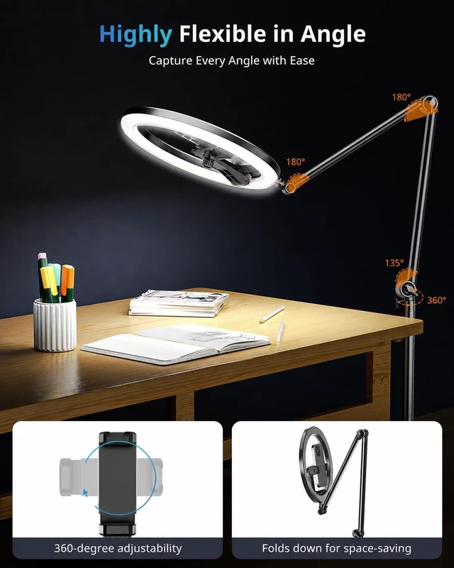 Alt view image 4 of 6 - 12" Ring Light Tripod for iPhone, 75" Tall Overhead Phone Mount