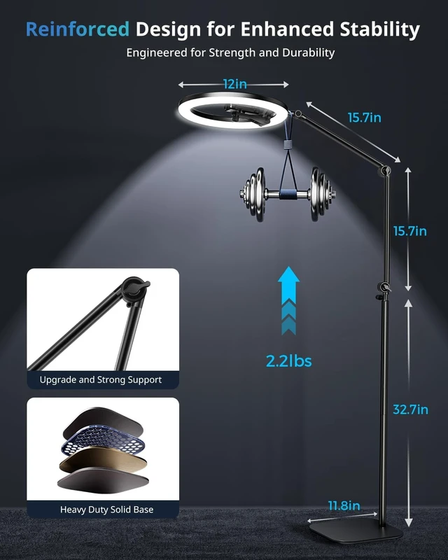 Alt view image 6 of 6 - 12" Ring Light Tripod for iPhone, 75" Tall Overhead Phone Mount