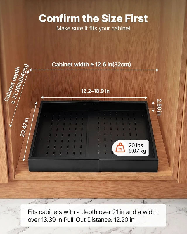 Alt view image 2 of 7 - Pull Out Cabinet Organizer, 4 Pack Expandable Width (12.2"-18.9"), 20.47" Deep Pull Out Drawers for Cabinets, Sliding Drawer for Kitchen Pantry Cabinet Organizer with Nano Adhesive Strips, Black