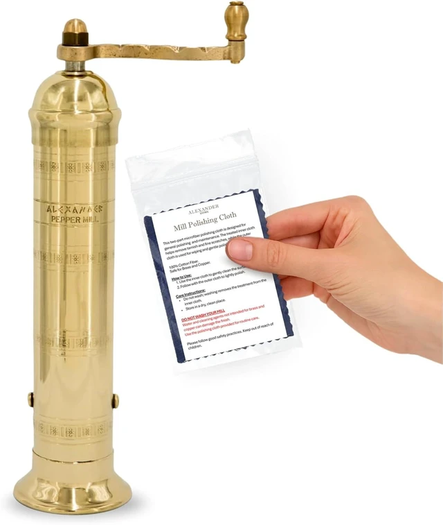 Alt view image 2 of 7 - Original Greek Pepper Mill, 9-Inch Brass - European Manual Pepper Grinder, Refillable