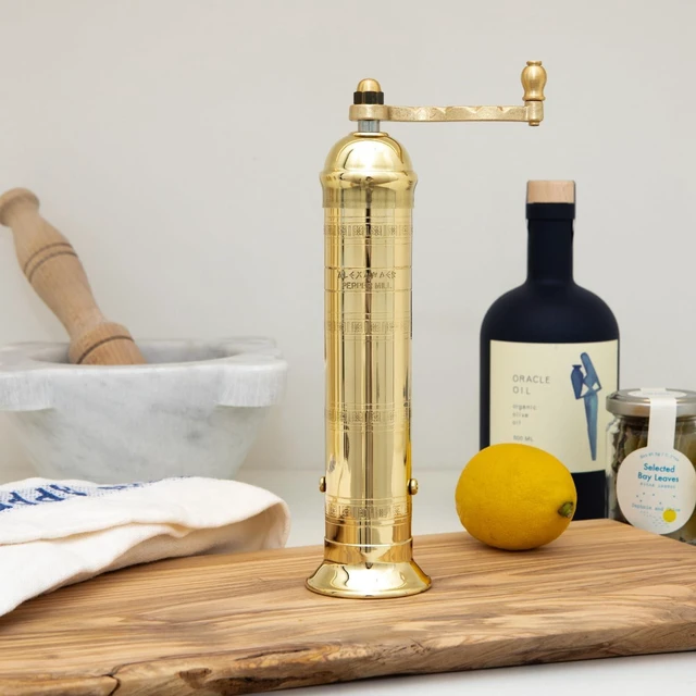 Alt view image 3 of 7 - Original Greek Pepper Mill, 9-Inch Brass - European Manual Pepper Grinder, Refillable