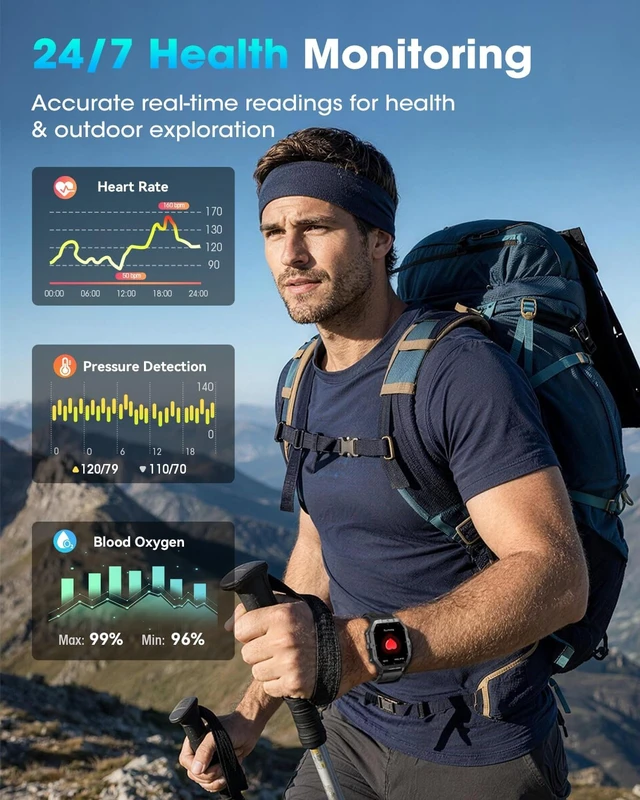 Alt view image 4 of 7 - Military Smart Watches for Men,2.02''Smartwatch FitnessTracker Built-in GPS