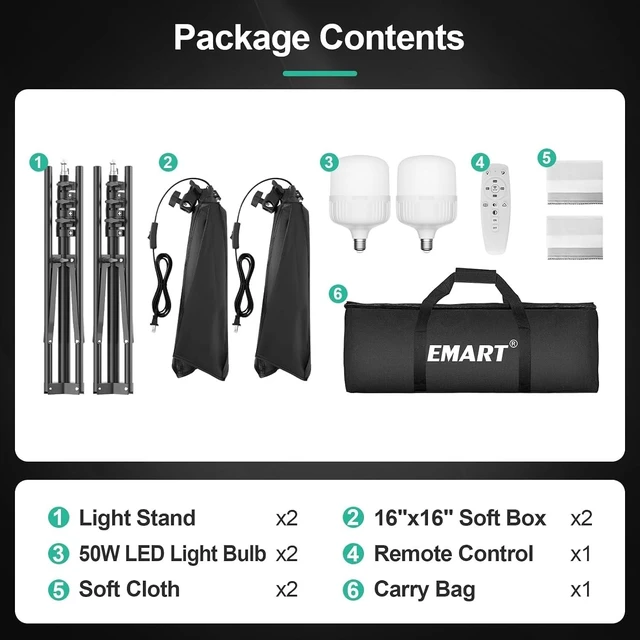 Alt view image 7 of 7 - Softbox Photography Lighting Kit 2Pack 50W LED 16"x16" Pull Soft Box