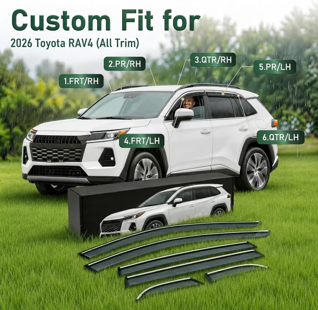 Alt view image 2 of 7 - Rain Guards for 2026 Toyota RAV4 (6PCS Set), Window Visors Rain Guards, Wind Deflector for Car, Vent Visors with Chorme Trim, Rain Shield for SUV, Side Vent Shades, Automotive Exterior Accessories