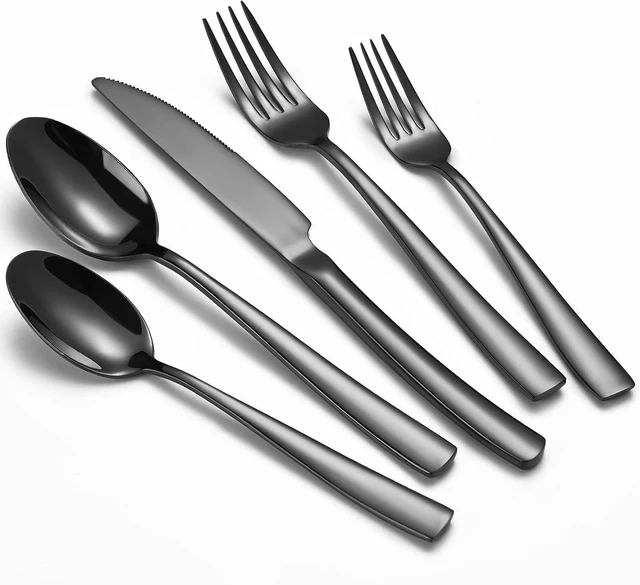 Main image of 40-Piece Black Silverware Set, Heavy Duty Stainless Steel Flatware Cutlery Set Service for 8, Food-Grade Utensil Sets for Home Restaurant, Dishwasher Safe