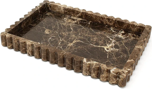 Main image of Natural Marble Tray for Bathroom, Dark Brown, 11.8" x 8"