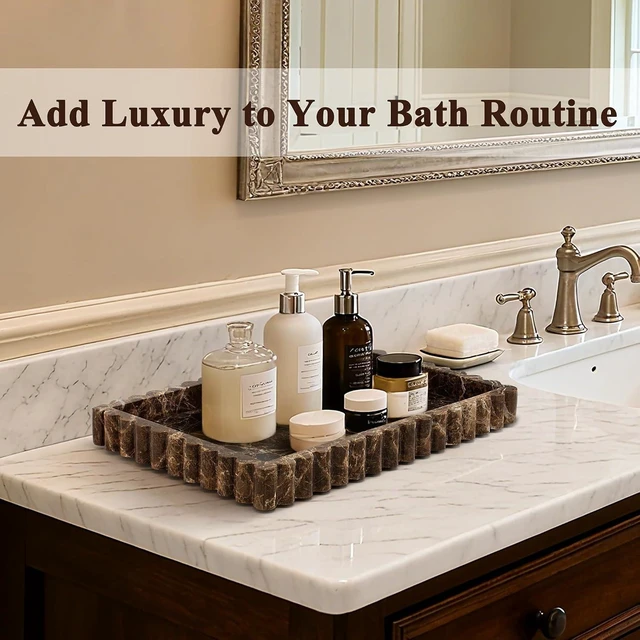 Alt view image 2 of 7 - Natural Marble Tray for Bathroom, Dark Brown, 11.8" x 8"