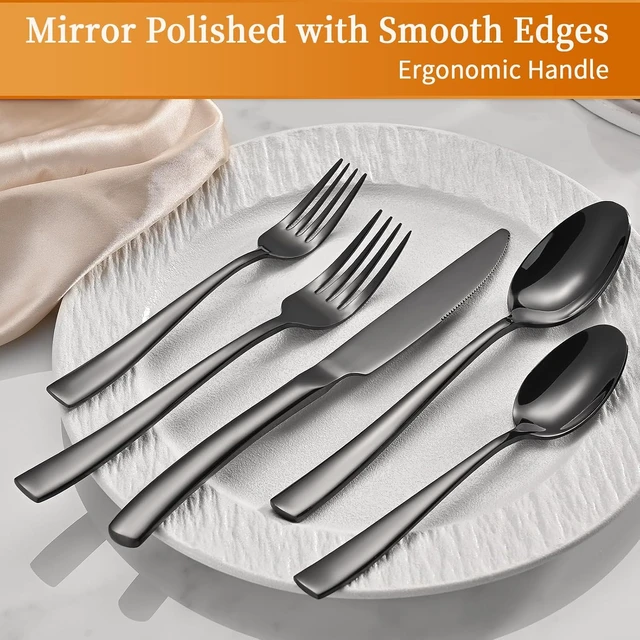 Alt view image 3 of 6 - 40-Piece Black Silverware Set, Heavy Duty Stainless Steel Flatware Cutlery Set Service for 8, Food-Grade Utensil Sets for Home Restaurant, Dishwasher Safe