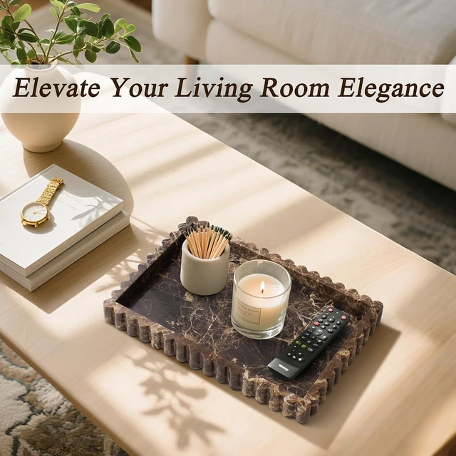 Alt view image 3 of 7 - Natural Marble Tray for Bathroom, Dark Brown, 11.8" x 8"
