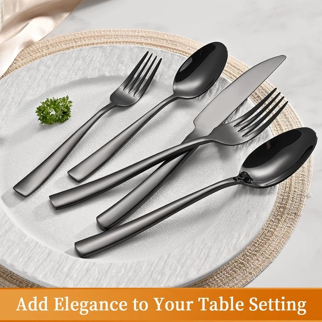 Alt view image 4 of 6 - 40-Piece Black Silverware Set, Heavy Duty Stainless Steel Flatware Cutlery Set Service for 8, Food-Grade Utensil Sets for Home Restaurant, Dishwasher Safe