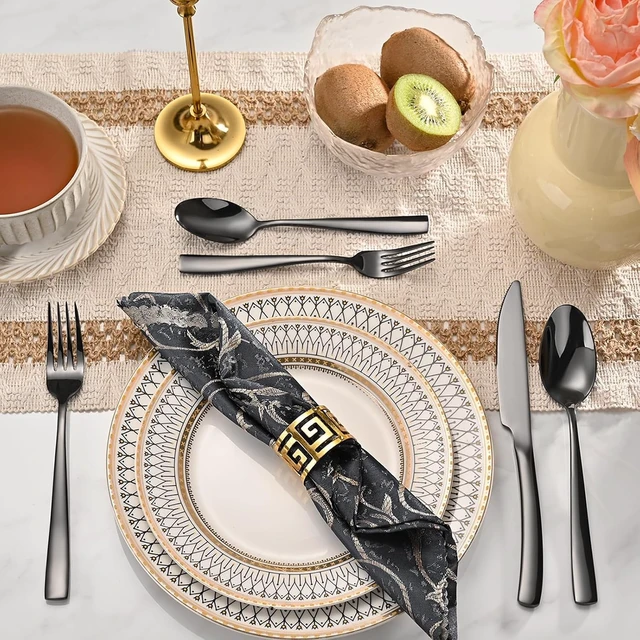 Alt view image 6 of 6 - 40-Piece Black Silverware Set, Heavy Duty Stainless Steel Flatware Cutlery Set Service for 8, Food-Grade Utensil Sets for Home Restaurant, Dishwasher Safe