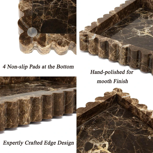 Alt view image 6 of 7 - Natural Marble Tray for Bathroom, Dark Brown, 11.8" x 8"