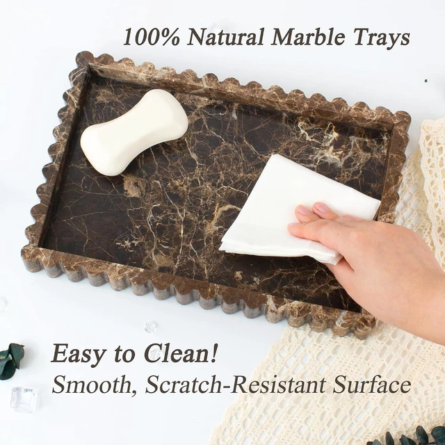 Alt view image 7 of 7 - Natural Marble Tray for Bathroom, Dark Brown, 11.8" x 8"