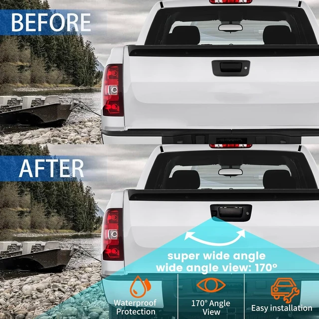 Alt view image 4 of 7 - Tailgate Handle Backup Camera for 2009-2017 Dodge Ram 1500 2500 3500, Replacement Locking Tailgate Liftgate Latch Door Handle Rear View Reverse Back Up Camera RCA Connector with Key Hole