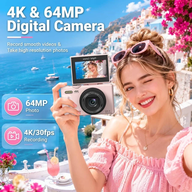 Alt view image 2 of 7 - 4K Digital Camera for Photography,64MP Vlogging Camera with 180°Flip Screen
