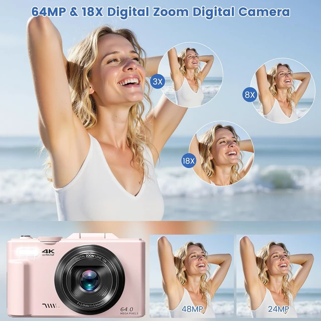 Alt view image 3 of 7 - 4K Digital Camera for Photography,64MP Vlogging Camera for YouTube(Pink)