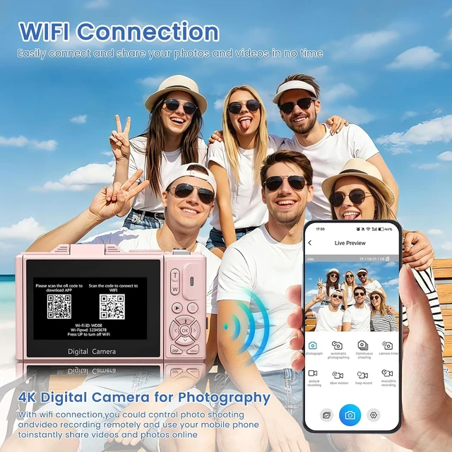 Alt view image 5 of 7 - 4K Digital Camera for Photography,64MP Vlogging Camera for YouTube(Pink)