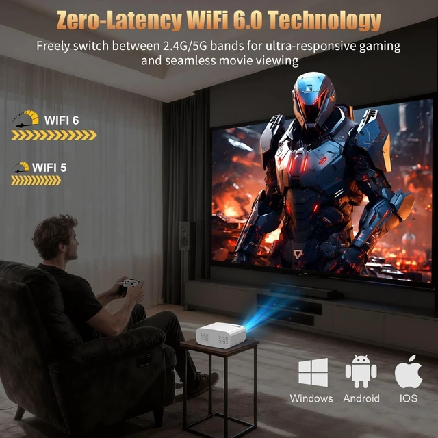 Alt view image 4 of 7 - Smart Mini Projector, 1080P 4K Portable Projector with Android 13