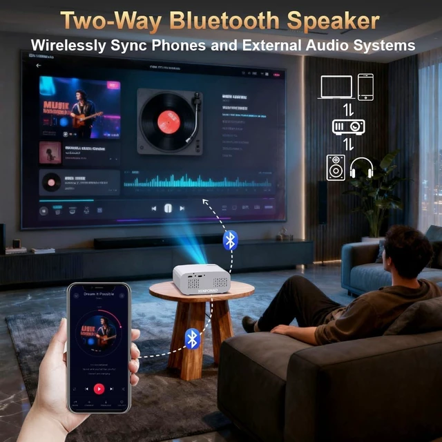 Alt view image 3 of 7 - Smart Mini Projector, 1080P 4K Portable Projector with Android 13