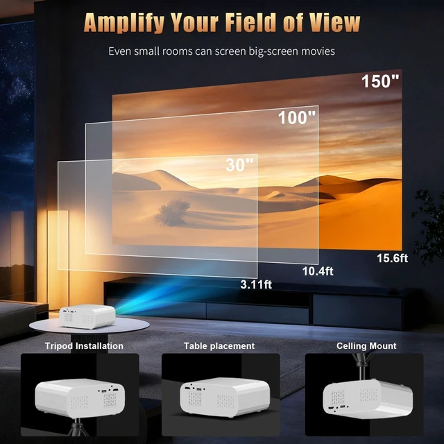 Alt view image 7 of 7 - Smart Mini Projector, 1080P 4K Portable Projector with Android 13