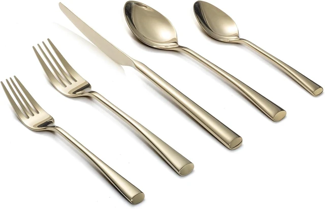 Main image of Bailey Champagne Gold 20-Piece Forged Stainless Steel Flatware Set Cutlery Set, Service for 4, Silver Finish, Dishwasher Safe
