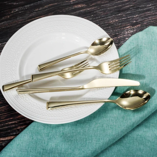 Alt view image 3 of 6 - Bailey Champagne Gold 20-Piece Forged Stainless Steel Flatware Set Cutlery Set, Service for 4, Silver Finish, Dishwasher Safe