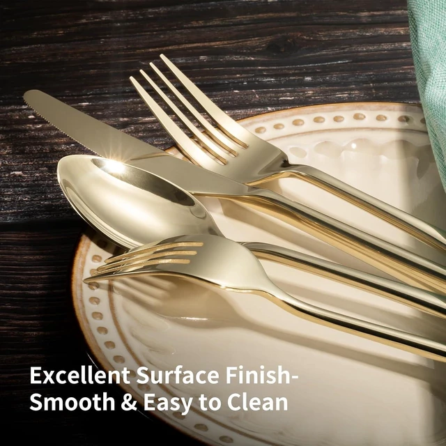 Alt view image 2 of 6 - Bailey Champagne Gold 20-Piece Forged Stainless Steel Flatware Set Cutlery Set, Service for 4, Silver Finish, Dishwasher Safe